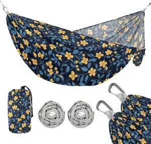 susiyo Portable Camping Hammock Small Yellow Flowers Printed Lightweight Hammock Comfortable Travel Swing with Tree Straps for Camping Hiking Backpacking Travel or Beach - Up to 330lbs
