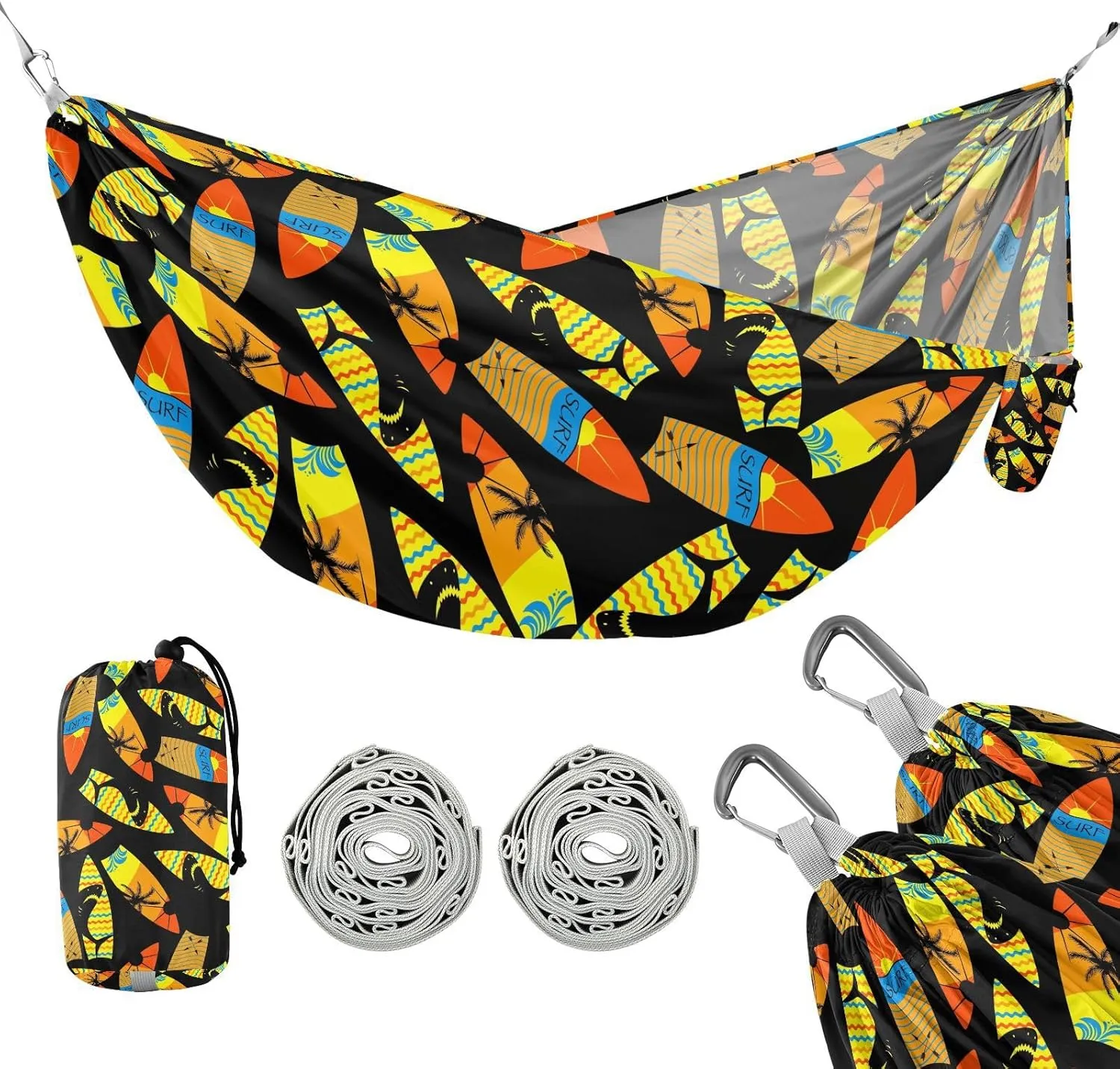 susiyo Portable Camping Hammock Summer Surf Printed Lightweight Hammock Comfortable Travel Swing with Tree Straps for Camping Hiking Backpacking Travel or Beach - Up to 330lbs