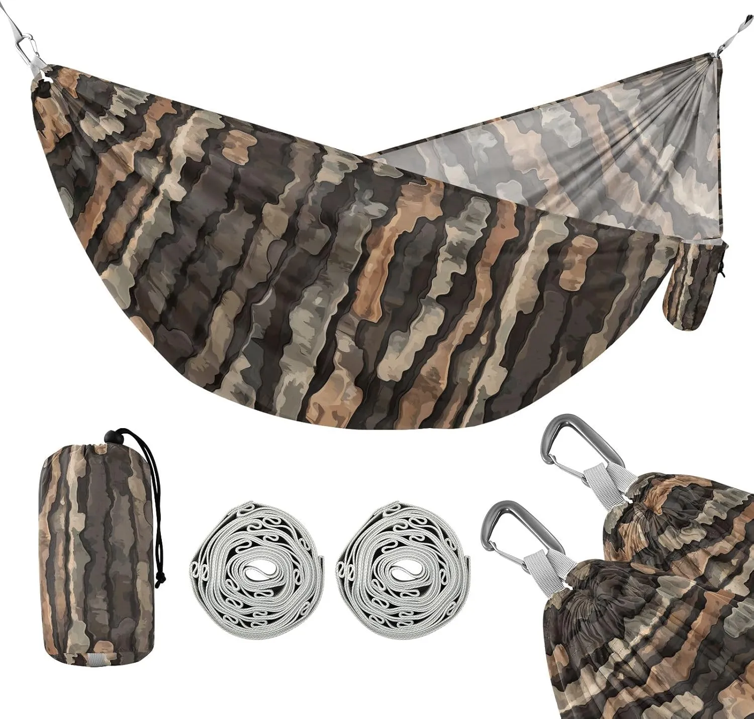 susiyo Portable Camping Hammock Tree Bark Printed Lightweight Hammock Comfortable Travel Swing with Tree Straps for Camping Hiking Backpacking Travel or Beach - Up to 330lbs