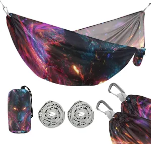 susiyo Portable Camping Hammock Wolf Neon-Glowing Eyes Printed Lightweight Hammock Comfortable Travel Swing with Tree Straps for Camping Hiking Backpacking Travel or Beach - Up to 330lbs
