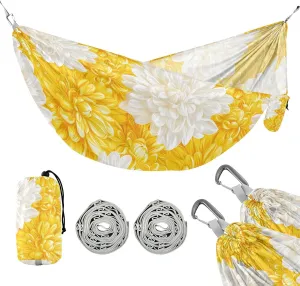 susiyo Portable Camping Hammock Yellow White Chrysanthemums Printed Lightweight Hammock Comfortable Travel Swing with Tree Straps for Camping Hiking Backpacking Travel or Beach - Up to 330lbs