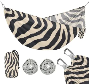 susiyo Portable Camping Hammock Zebra Stripe Printed Lightweight Hammock Comfortable Travel Swing with Tree Straps for Camping Hiking Backpacking Travel or Beach - Up to 330lbs