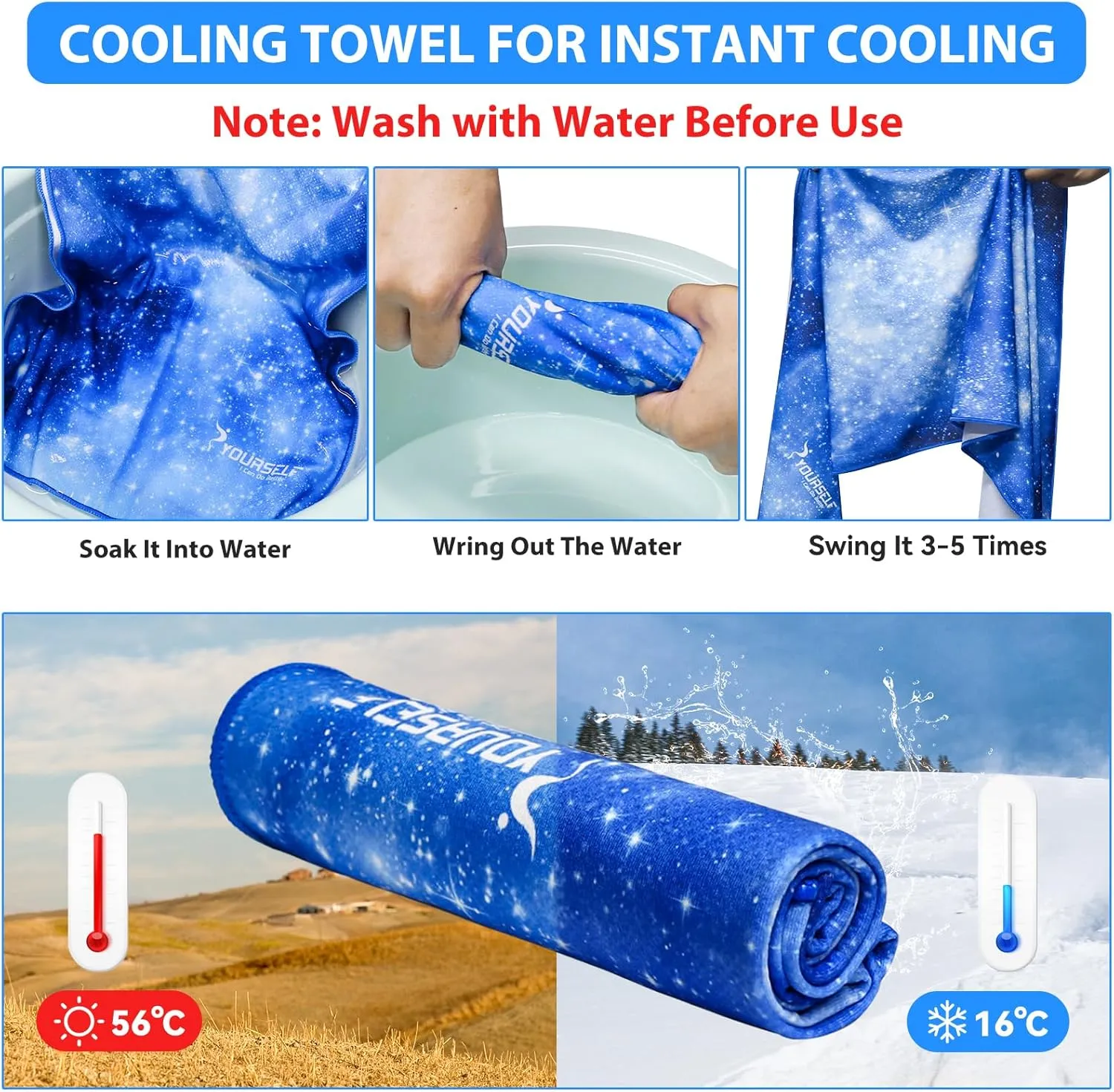 SYOURSELF Cooling Towels for Neck and Face, 4 Pack 40" x 12" Cooling Towel for Hot Weather, Soft Breathable Instant Cool Chilly Pad for Sports Golf Yoga Gym Athletes Camping Ice Towels(Bstarry)