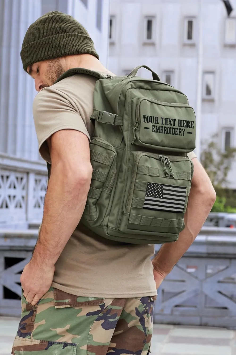 Tactical Gear bag Heavy Duty Duffel Gym bag/Tactical Backpack Custom Embroidered with your own text (Olive Drab Green Backpack)