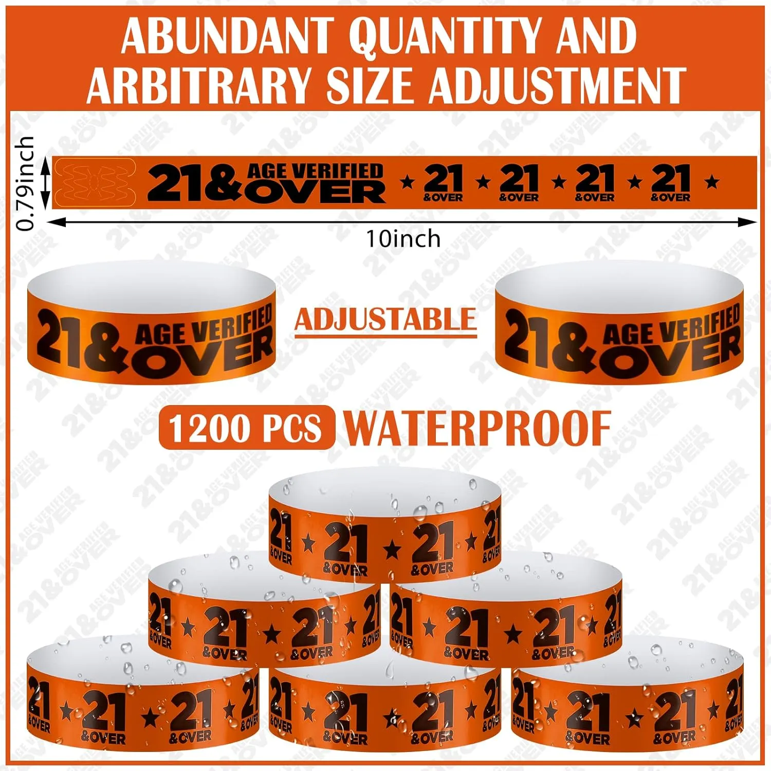 Teling 1200 Pcs Over 21 Paper Wristbands Events Wristbands Colored Waterproof Paper Bracelets Lightweight Wrist Bands Identification Supplies(Orange)