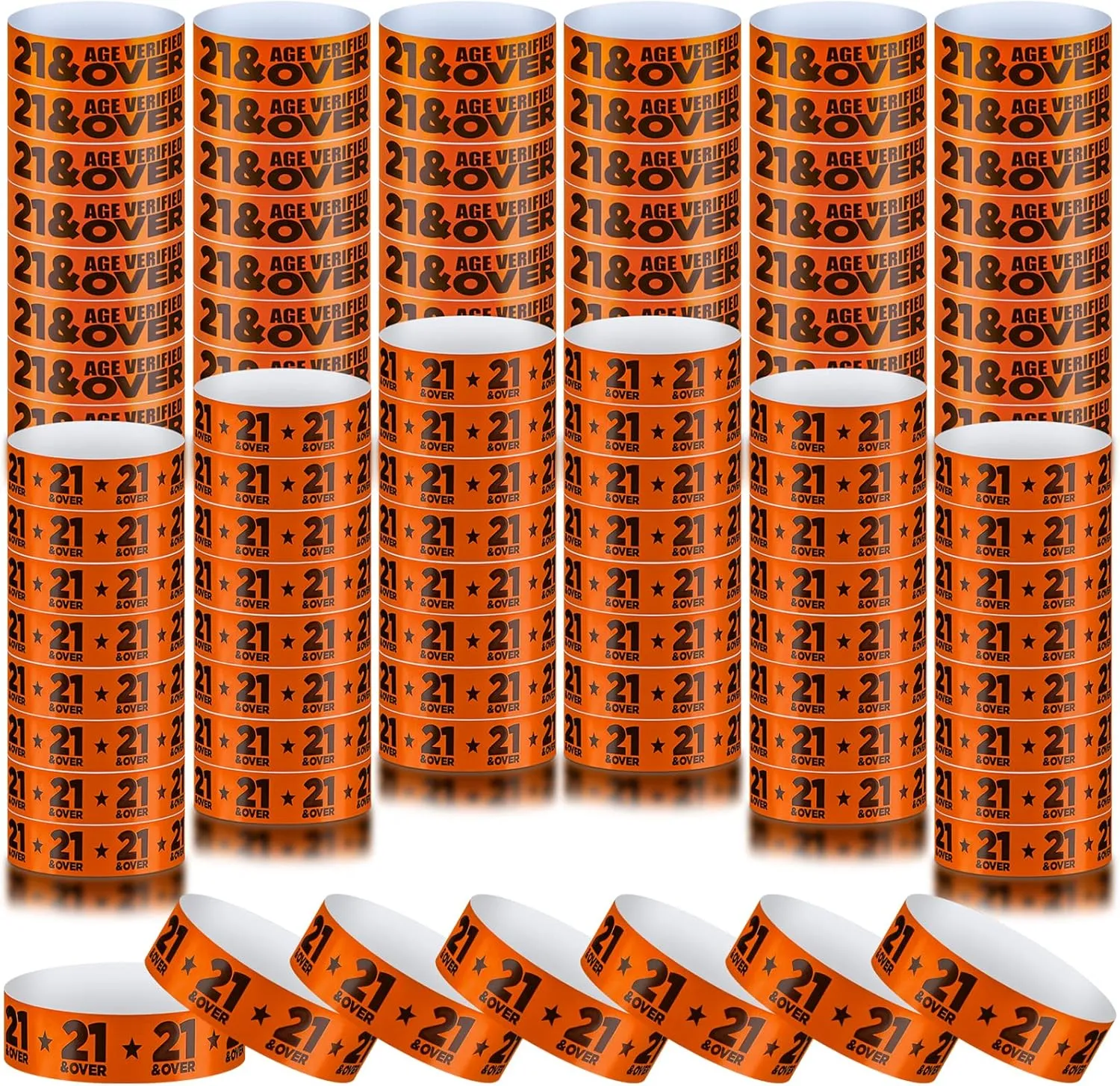 Teling 1200 Pcs Over 21 Paper Wristbands Events Wristbands Colored Waterproof Paper Bracelets Lightweight Wrist Bands Identification Supplies(Orange)