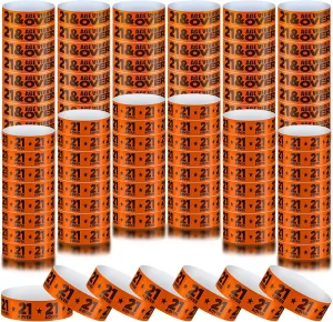 Teling 1200 Pcs Over 21 Paper Wristbands Events Wristbands Colored Waterproof Paper Bracelets Lightweight Wrist Bands Identification Supplies(Orange)
