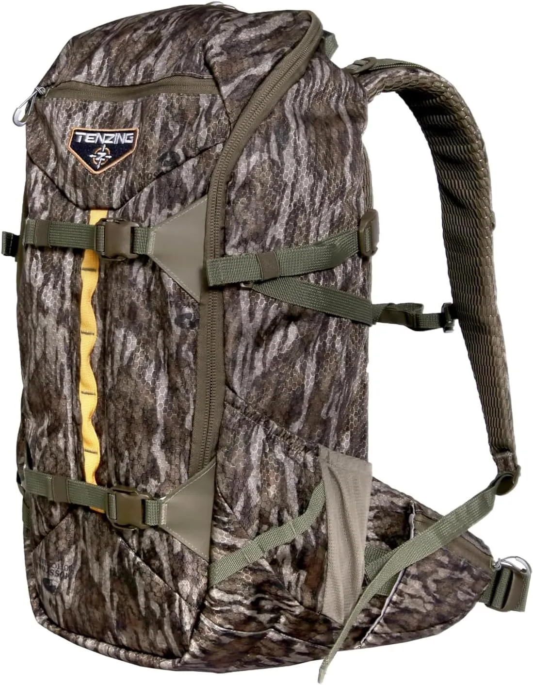 TENZING 2100 Whitetail Day Pack, Mossy Oak Bottomlands Hydration Bladder Compatible Durable Camo Backpack with 4 Compartments & 15 Organizational Pockets for Hunting Gear and Equipment