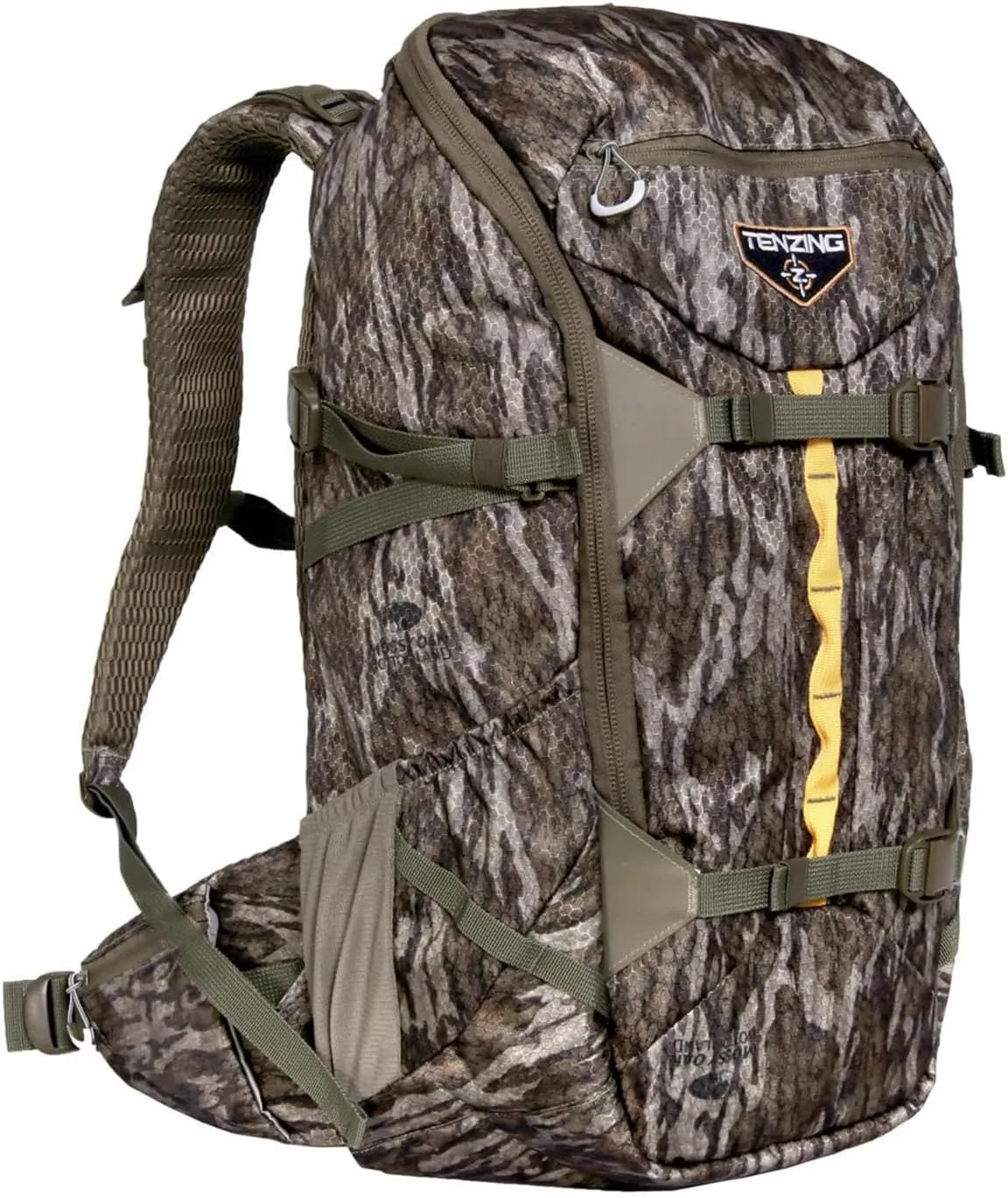 TENZING 2100 Whitetail Day Pack, Mossy Oak Bottomlands Hydration Bladder Compatible Durable Camo Backpack with 4 Compartments & 15 Organizational Pockets for Hunting Gear and Equipment