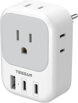 TESSAN Switzerland Travel Plug Adapter, Type J Switzerland Power Adapter with 4 Outlets 3 USB (2 USB-C), Swiss Plug for US to Rwanda Jordan Liechtenstein Madagascar, Travel Essentials