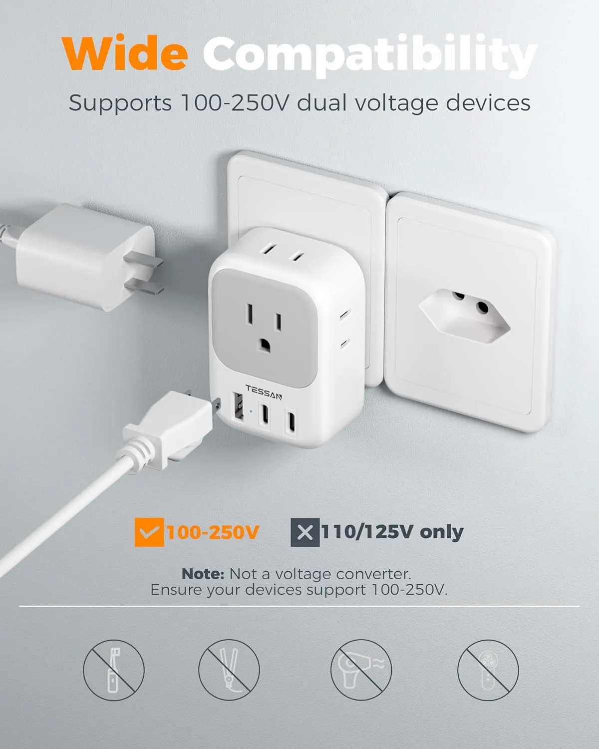 TESSAN Switzerland Travel Plug Adapter, Type J Switzerland Power Adapter with 4 Outlets 3 USB (2 USB-C), Swiss Plug for US to Rwanda Jordan Liechtenstein Madagascar, Travel Essentials