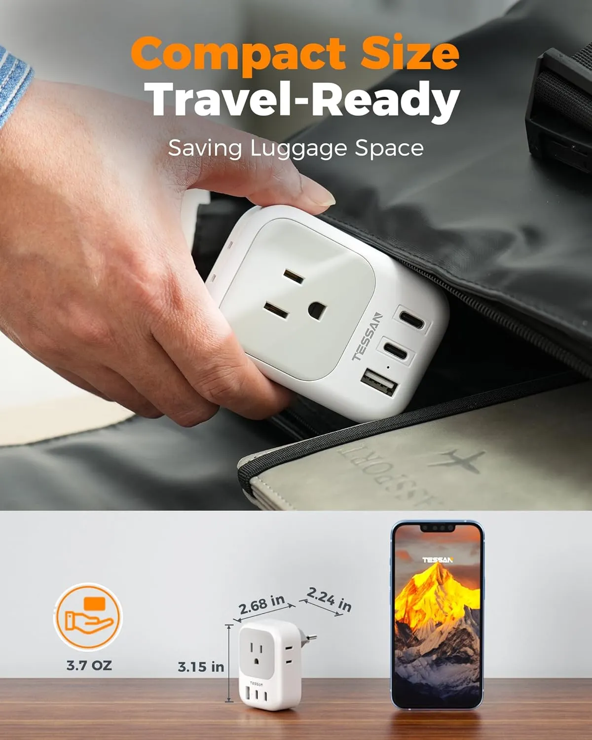 TESSAN Switzerland Travel Plug Adapter, Type J Switzerland Power Adapter with 4 Outlets 3 USB (2 USB-C), Swiss Plug for US to Rwanda Jordan Liechtenstein Madagascar, Travel Essentials