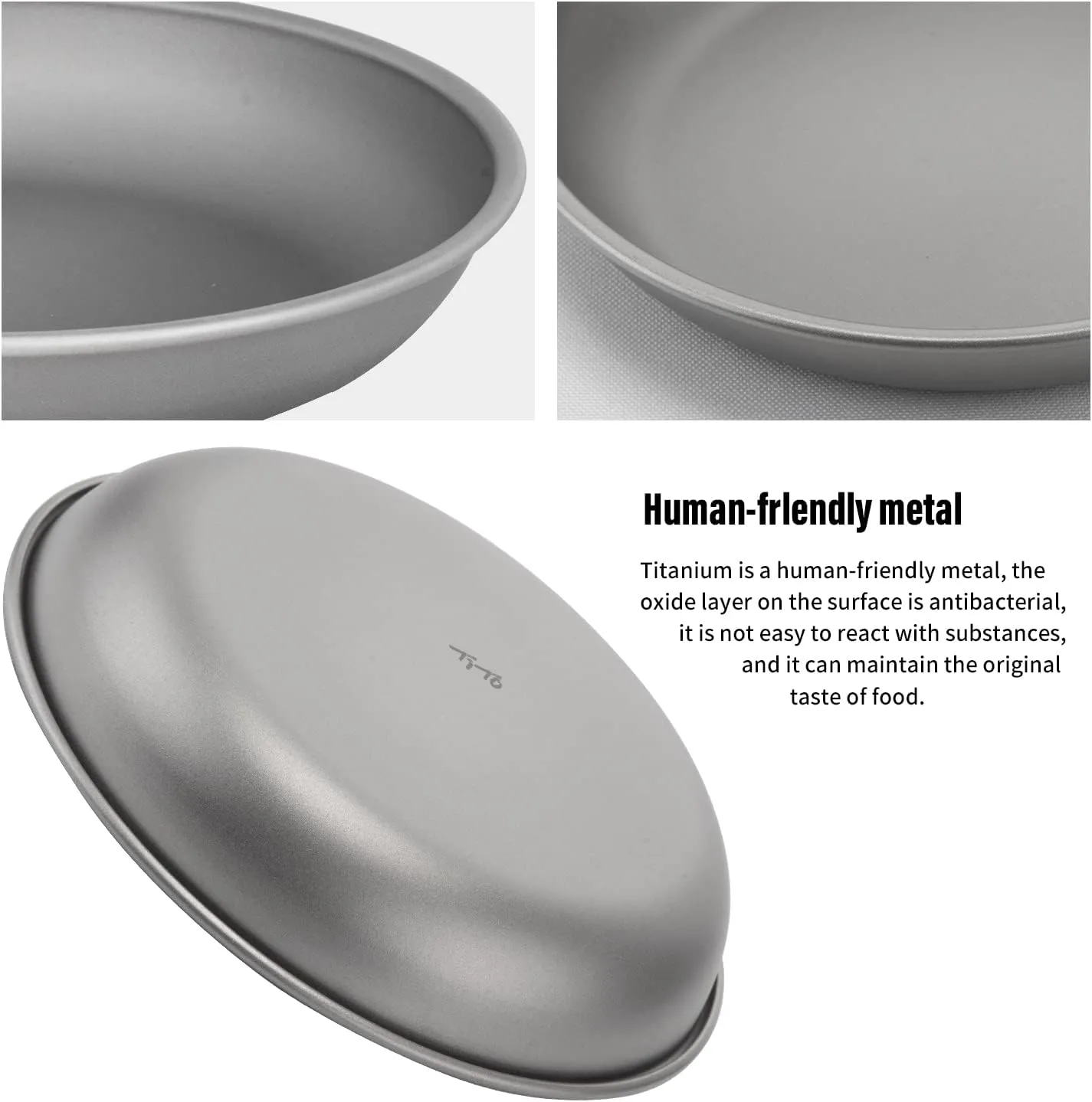 TiTo Titanium Plate Dish Outdoor Camping Tableware Ultralight Round Fruit Titanium Alloy Dinner Dishes Pan for BBQ Hiking Picnic (Large)