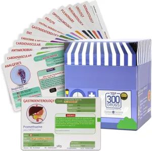 Top 300 Drugs Pharmacology Cards Portable Flashcards with Box Study & Review Notes for NCLEX, NAPLEX, Nursing, Pharmacy, Med School Guide for Clinical Assessment, Lab, Dose, Drug Names 2