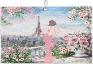 Tower Paris Women Flowers Golf Towel with Heavy Duty Carabiner Ultra Absorbent Quick Dry Perfect for Cleaning Clubs Balls Gear Essential Golf Accessory for Men Women Kids