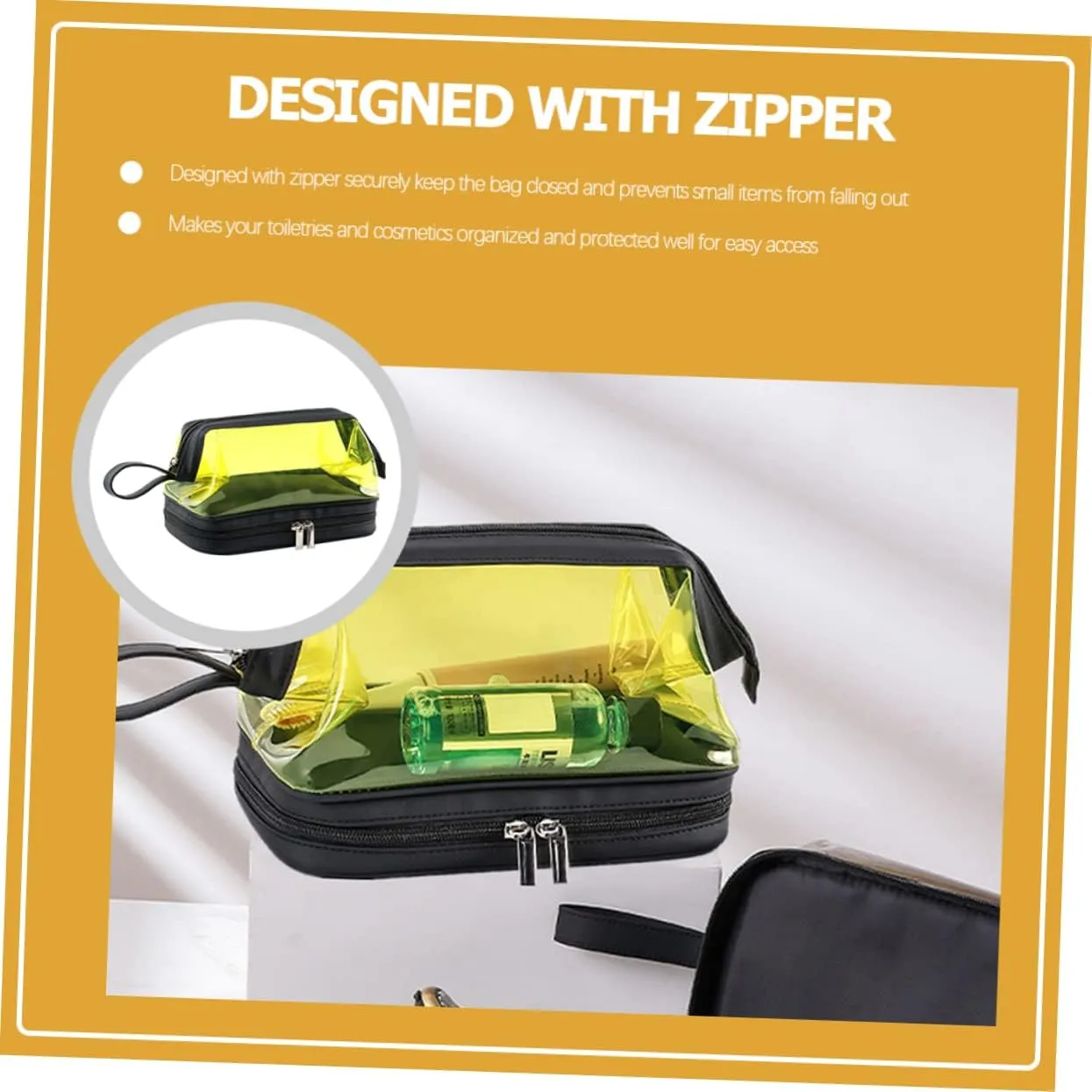 Transparent Cosmetic Bag Makeup Bag for Travel Makeup Bags Gym Shower Bag Storage Box Portable, Yellow, 22.5X16.5X12.5CM