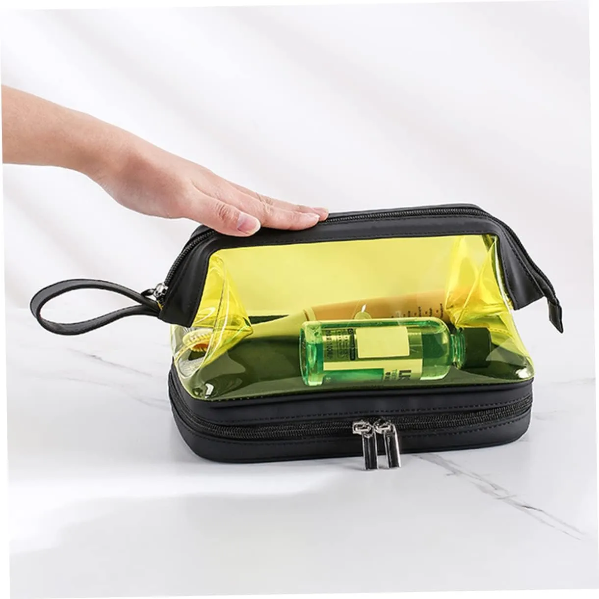 Transparent Cosmetic Bag Makeup Bag for Travel Makeup Bags Gym Shower Bag Storage Box Portable, Yellow, 22.5X16.5X12.5CM