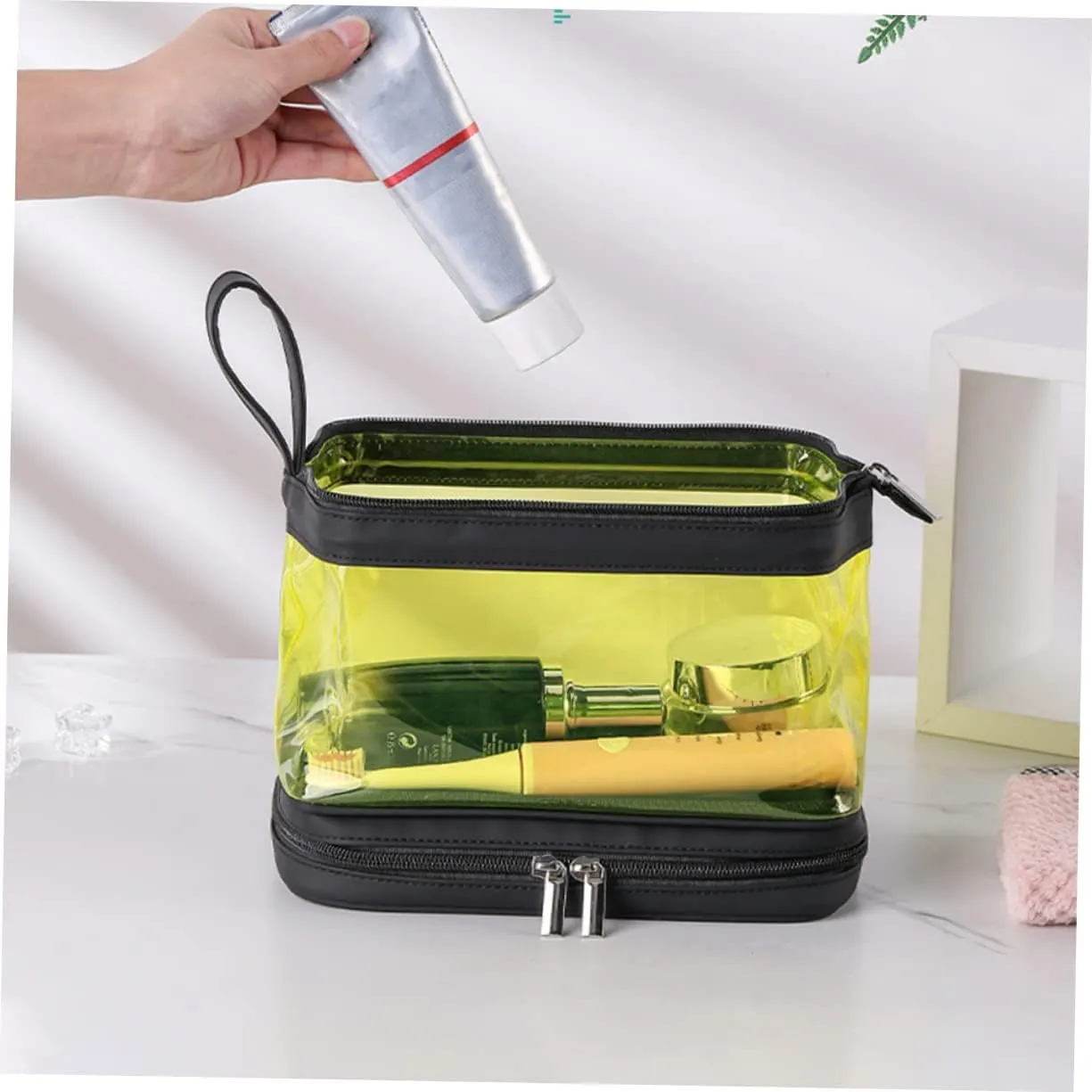 Transparent Cosmetic Bag Makeup Bag for Travel Makeup Bags Gym Shower Bag Storage Box Portable, Yellow, 22.5X16.5X12.5CM