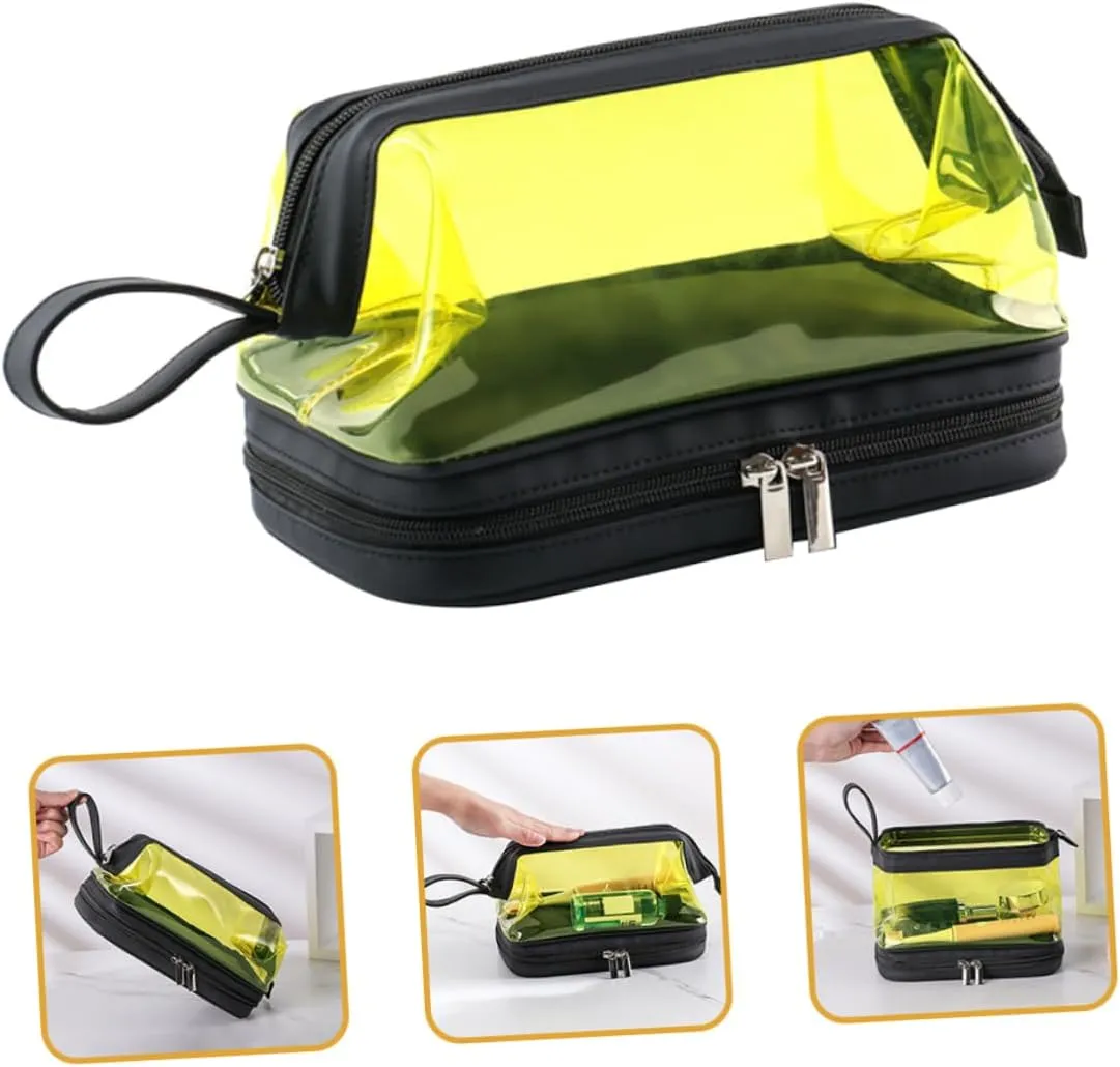 Transparent Cosmetic Bag Makeup Bag for Travel Makeup Bags Gym Shower Bag Storage Box Portable, Yellow, 22.5X16.5X12.5CM