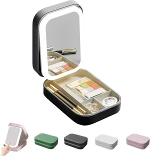Travel Makeup Mirror, Adjustable LED Light, Compact and Portable, Smart Organization Design, Keep Cosmetics neatly Organized, Easy to Touch up Makeup Anytime, Anywhere