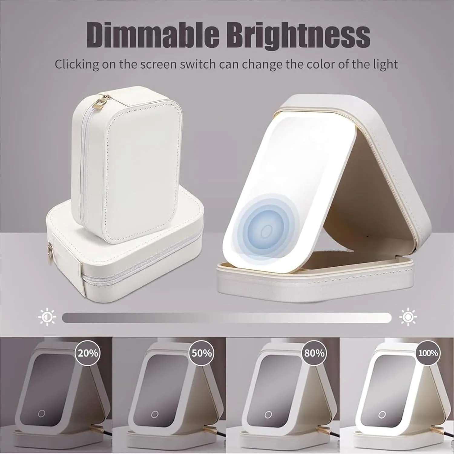 Travel Makeup Mirror, Adjustable LED Light, Compact and Portable, Smart Organization Design, Keep Cosmetics neatly Organized, Easy to Touch up Makeup Anytime, Anywhere