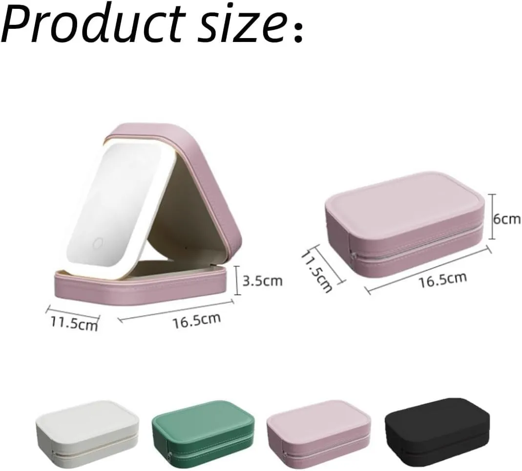 Travel Makeup Mirror, Adjustable LED Light, Compact and Portable, Smart Organization Design, Keep Cosmetics neatly Organized, Easy to Touch up Makeup Anytime, Anywhere