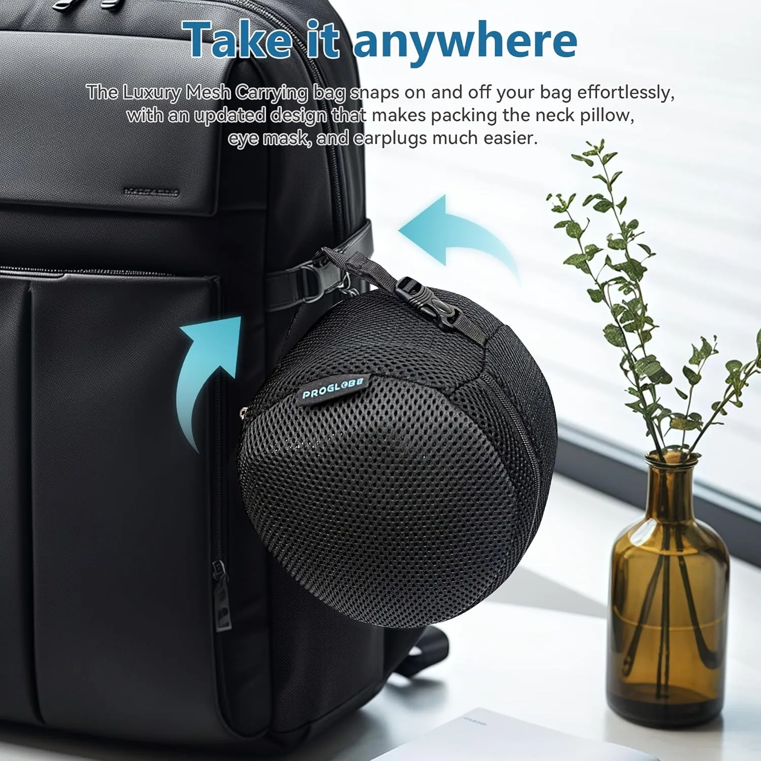 Travel Pillow 100% Pure Memory Foam Neck Pillow, Pillows for Sleeping, Car and Airplane Travel Essentials, Travel Kit with 3D Contoured Eye Masks, Earplugs and Luxury Mesh Bag (Dark Grey)