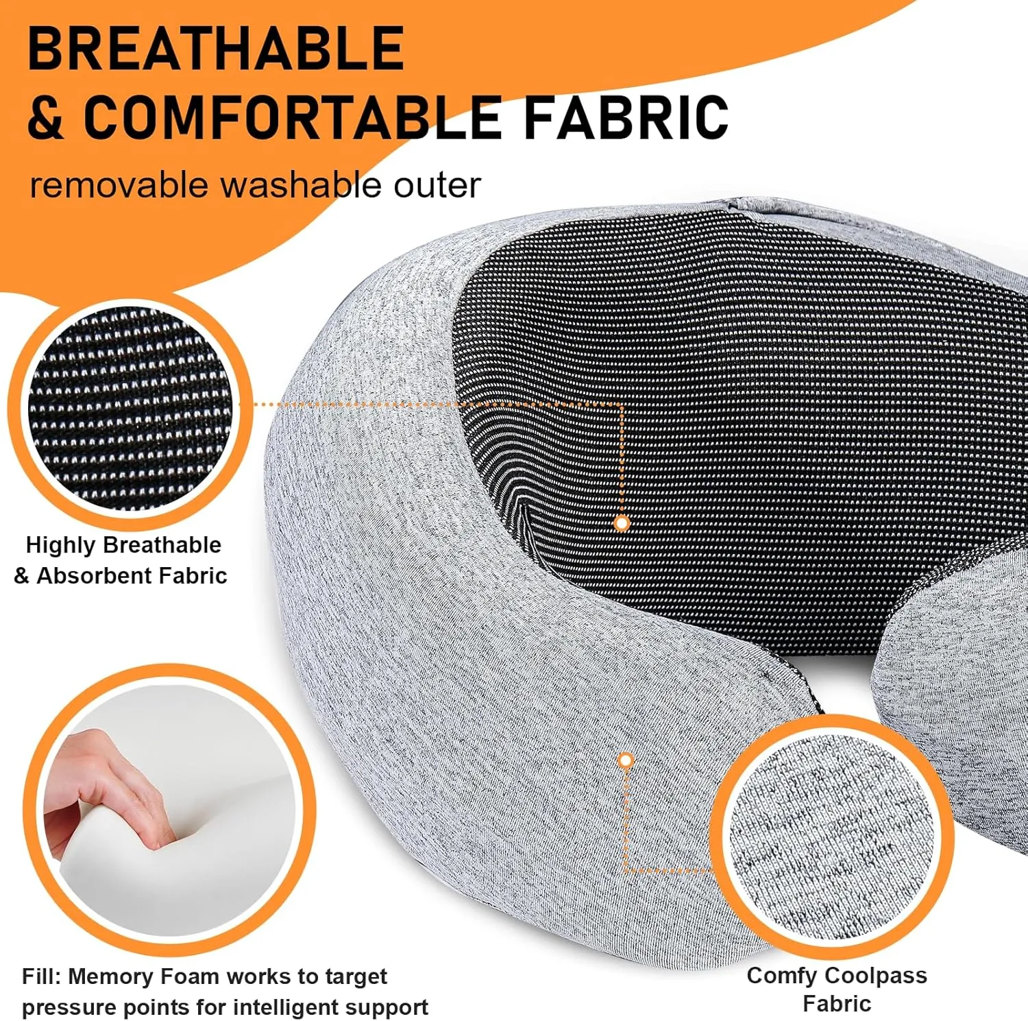 Travel Pillow - Hooded Neck Pillow Airplane, Memory Foam Pillow for Plane, Office, Cars Sleeping, Long Flight Must Haves, Road Trip Essentials Accessories for Adults (Light Gray)