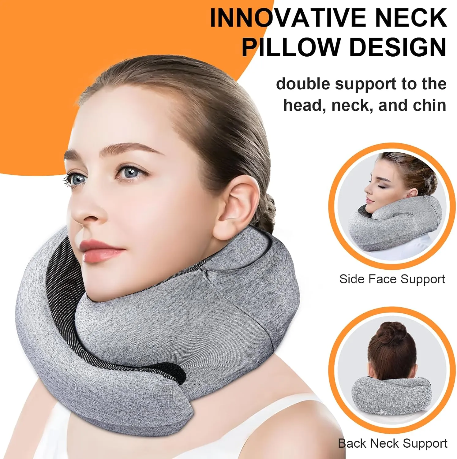 Travel Pillow - Hooded Neck Pillow Airplane, Memory Foam Pillow for Plane, Office, Cars Sleeping, Long Flight Must Haves, Road Trip Essentials Accessories for Adults (Light Gray)