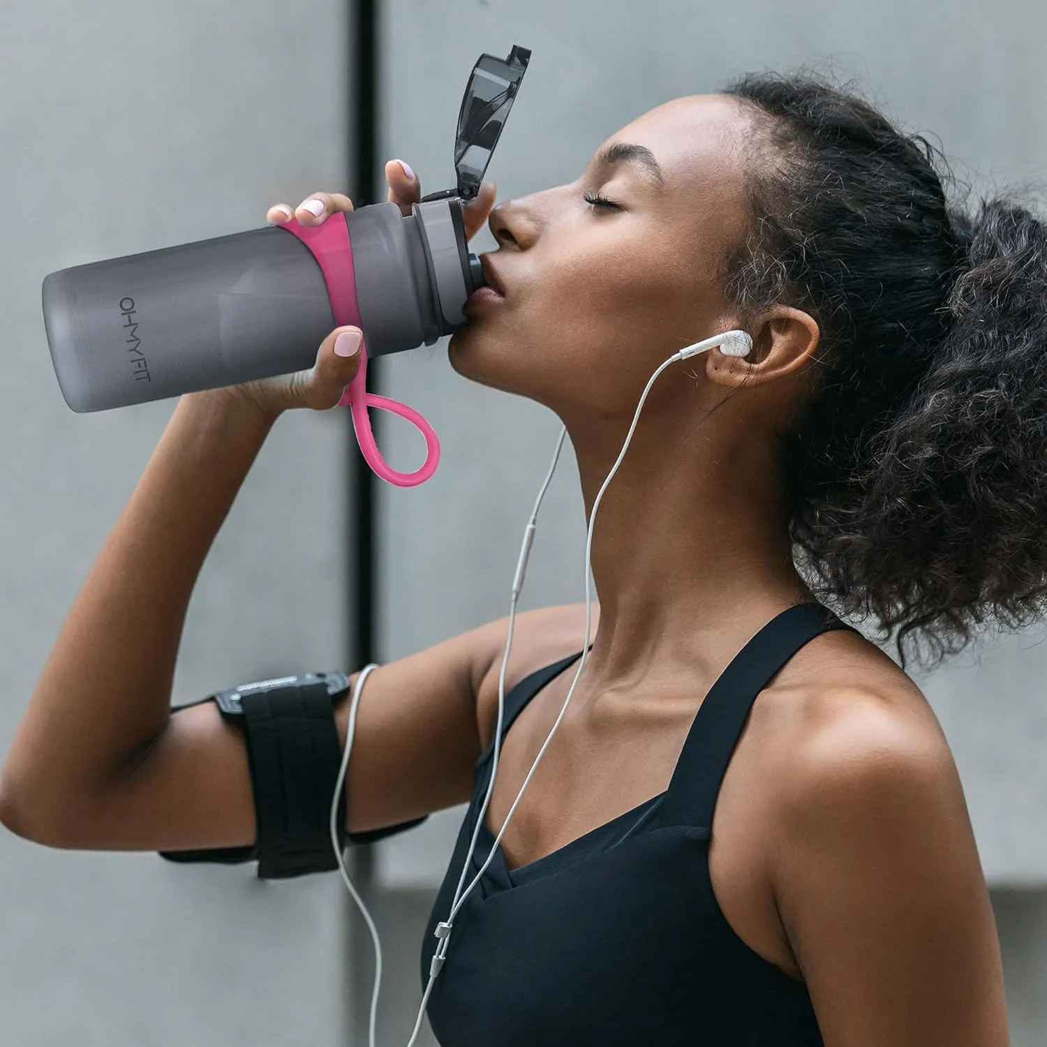 Tritan Sports Water Bottle with Magnetic Silicone Carry Strap & One Click Open Cap - Magnetic Drink Holder for Metal Equipment - Bottle w/Straps for Backpack, Belt & More (18oz, Fuschia)
