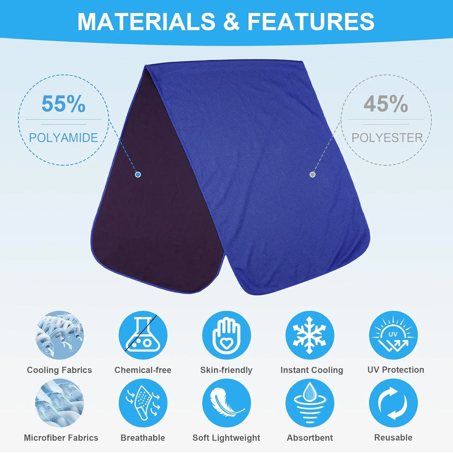 U-pick Cooling Towel(40"x12"), Breathable Cooling Towels for Neck and Face, Cool Down Sweat Rags for Hot Weather, Gym, Yoga, Softball, Baseball, Sports, Athletes, Camping 8 Packs