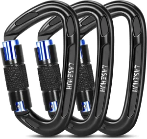 UIAA Certified 25KN Auto Locking Climbing Carabiner Clips, D Shaped, Twist Lock, and Heavy Duty Carabiners for Rock Climbing, Rappelling,3.93 Inch, Large Size.
