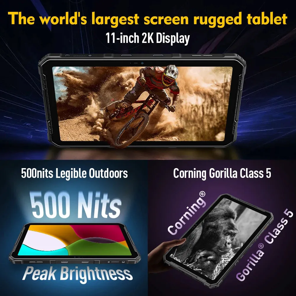 Ulefone Armor Pad 2 Rugged Tablet, 11" 2K, 18600 mAh ,IP68/IP69K Android 13 NFC GPS 4G Tablet Up to16GB  256GB LED Camping light