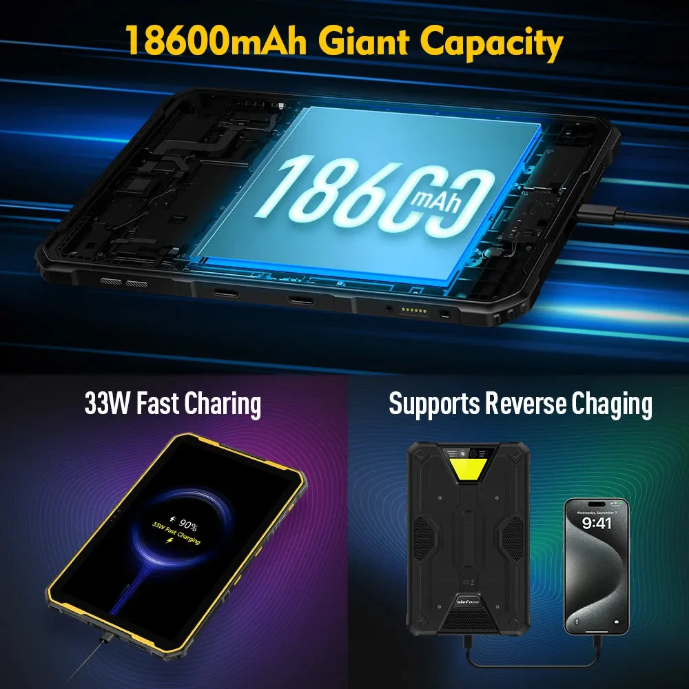Ulefone Armor Pad 2 Rugged Tablet, 11" 2K, 18600 mAh ,IP68/IP69K Android 13 NFC GPS 4G Tablet Up to16GB  256GB LED Camping light