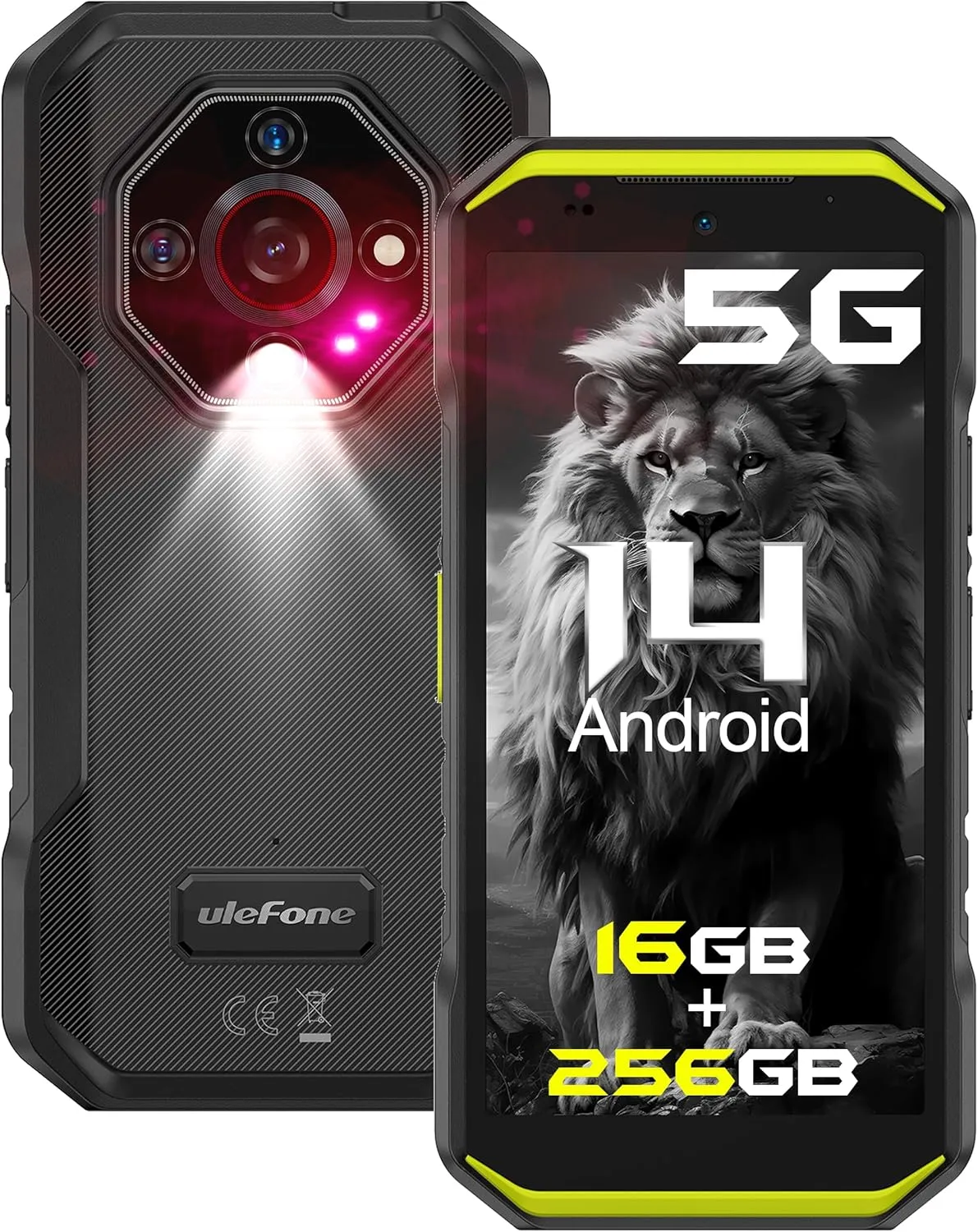 Ulefone Armor X32 Pro 5G Rugged Phone, MTK Dimensity 6300, 16 256GB, Android 14, Widevine L1, 64MP/25MP Night Vision, Dedicated Glare Flashlight, 5G WiFi Hotspot, 5.65” 90Hz, 5500mAh, NFC/GPS - Green