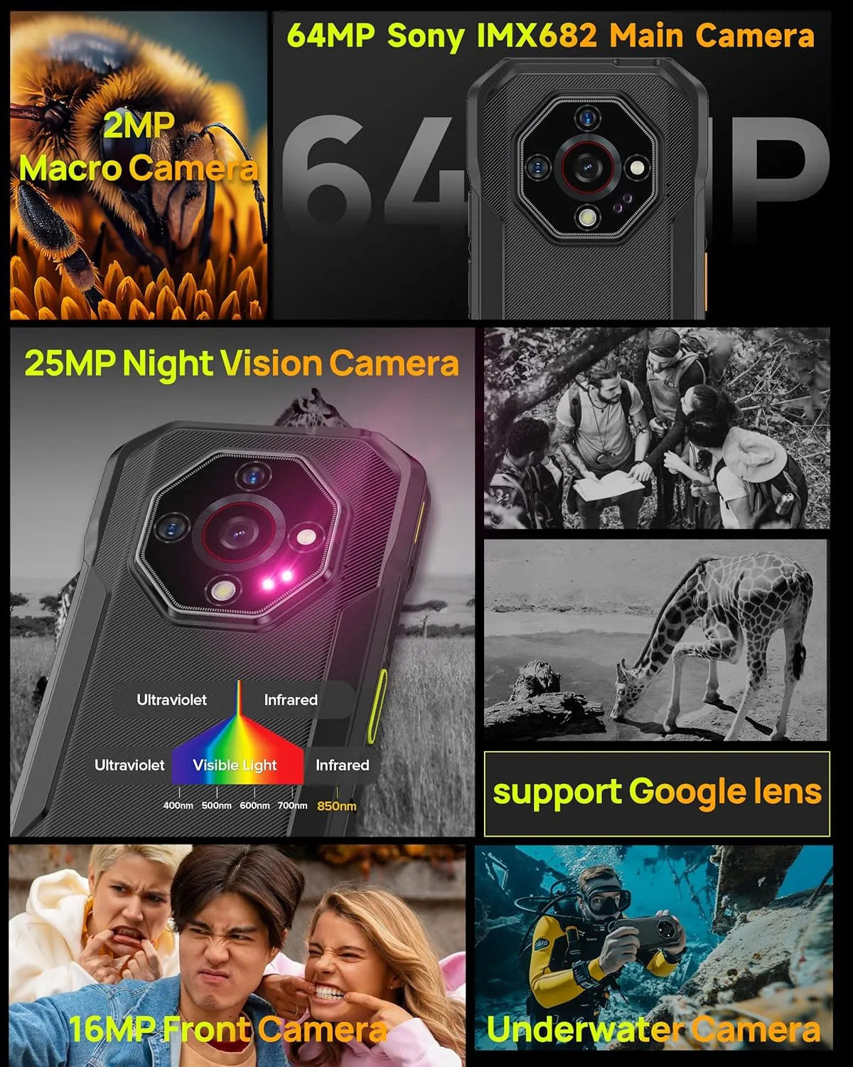 Ulefone Armor X32 Pro 5G Rugged Phone, MTK Dimensity 6300, 16 256GB, Android 14, Widevine L1, 64MP/25MP Night Vision, Dedicated Glare Flashlight, 5G WiFi Hotspot, 5.65” 90Hz, 5500mAh, NFC/GPS - Green