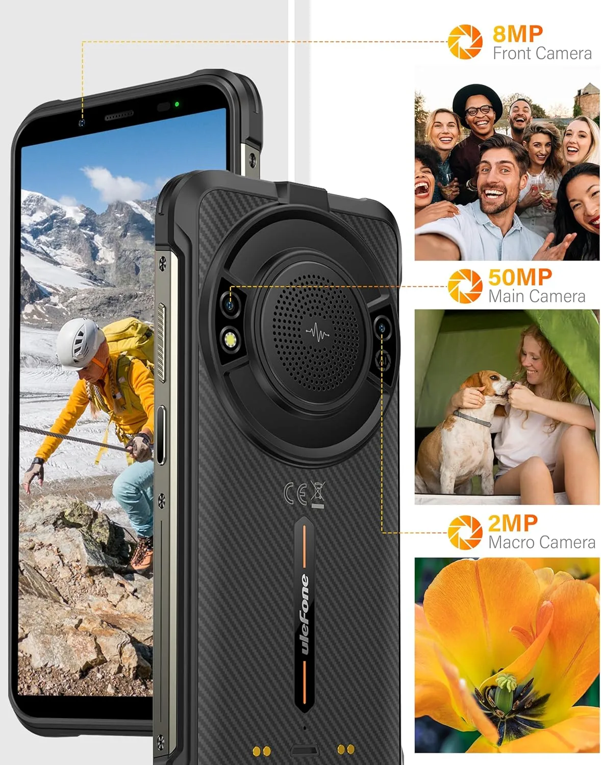 Ulefone Power Armor 16S Rugged Smartphone, 16 128GB, 50MP Camera, 9600mAh, Built-in Glare Flashlight, 5.93”, Android 13, NFC/GPS/Fingerprint ID/Face Unlock, Dual 4G LTE Cell Phone (Black)