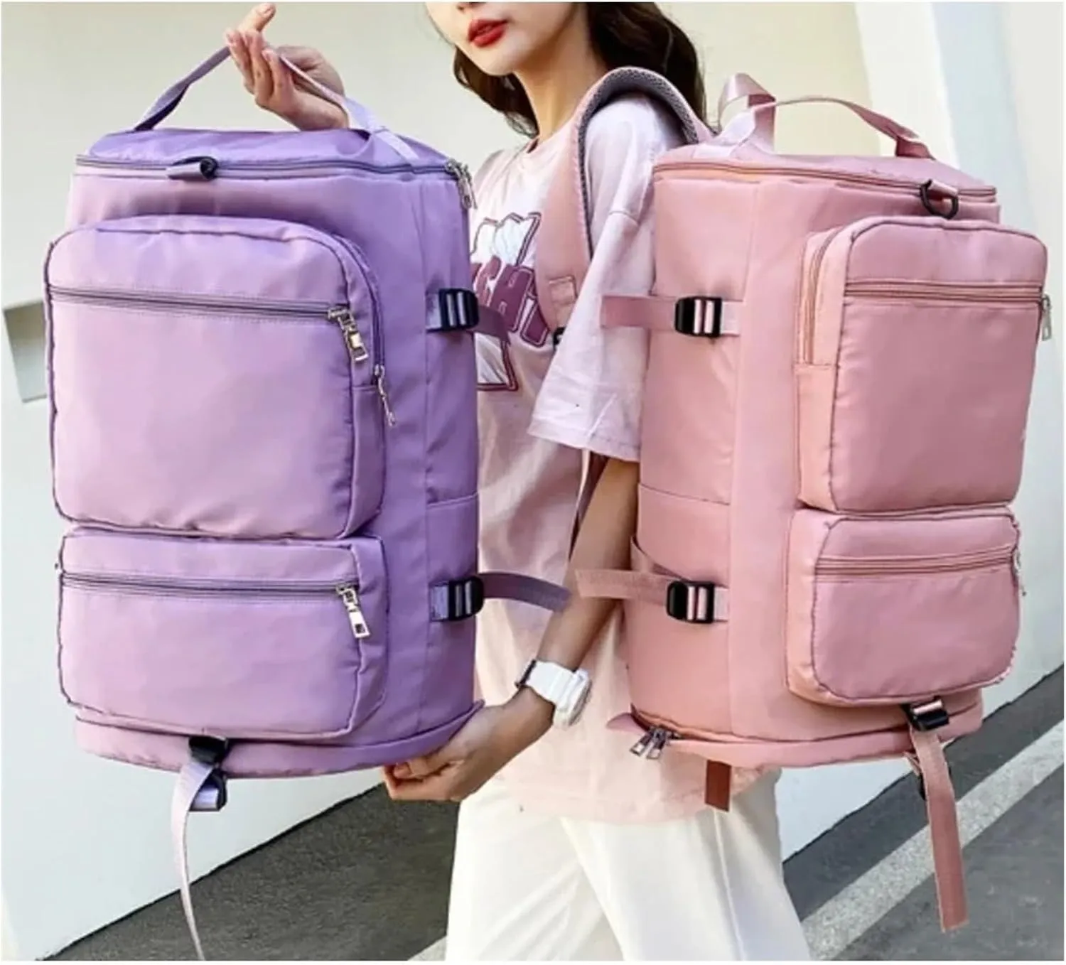 Ultralight Camping Backpack Outdoor Sports Bags Mountain Pocket Hiking Rucksack Daypack Traveling Cotton Canvas Bag(Pink)