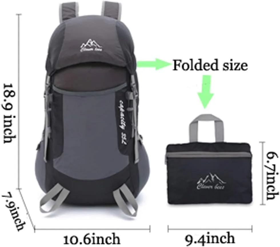 Ultralight Durable 35L Foldable Hiking Daypacks Water-Resistant Lightweight Travel Backpack Black