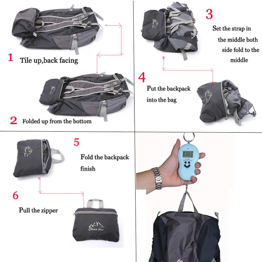 Ultralight Durable 35L Foldable Hiking Daypacks Water-Resistant Lightweight Travel Backpack Black