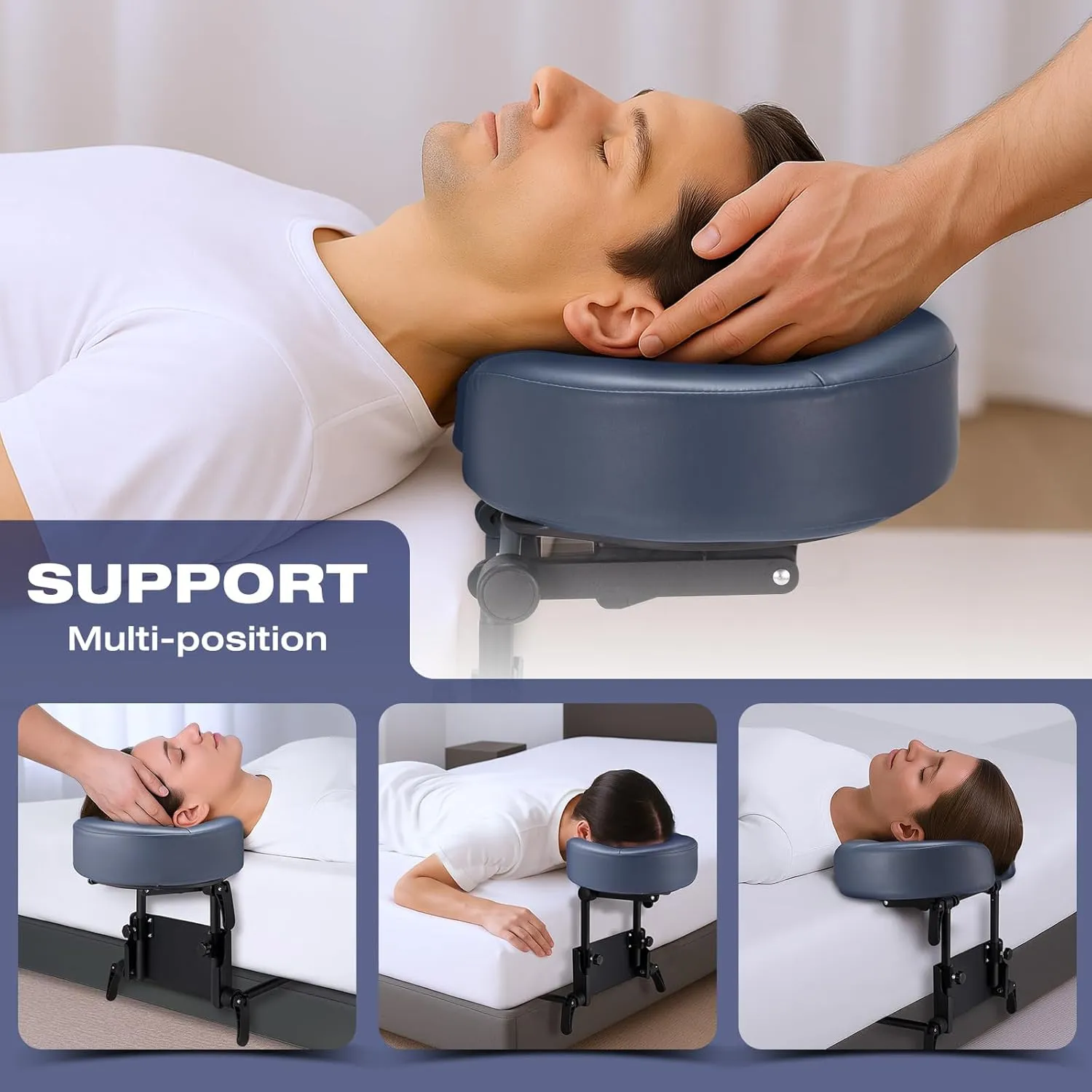 Universal Mattress Top Massage Kit for Bed, Adjustable Headrest Massage at Home Family Use Face Cradle with Memory Foam Face Cushion for Sleeping Mattress Top, Salon Head Face Rest Support - Blue