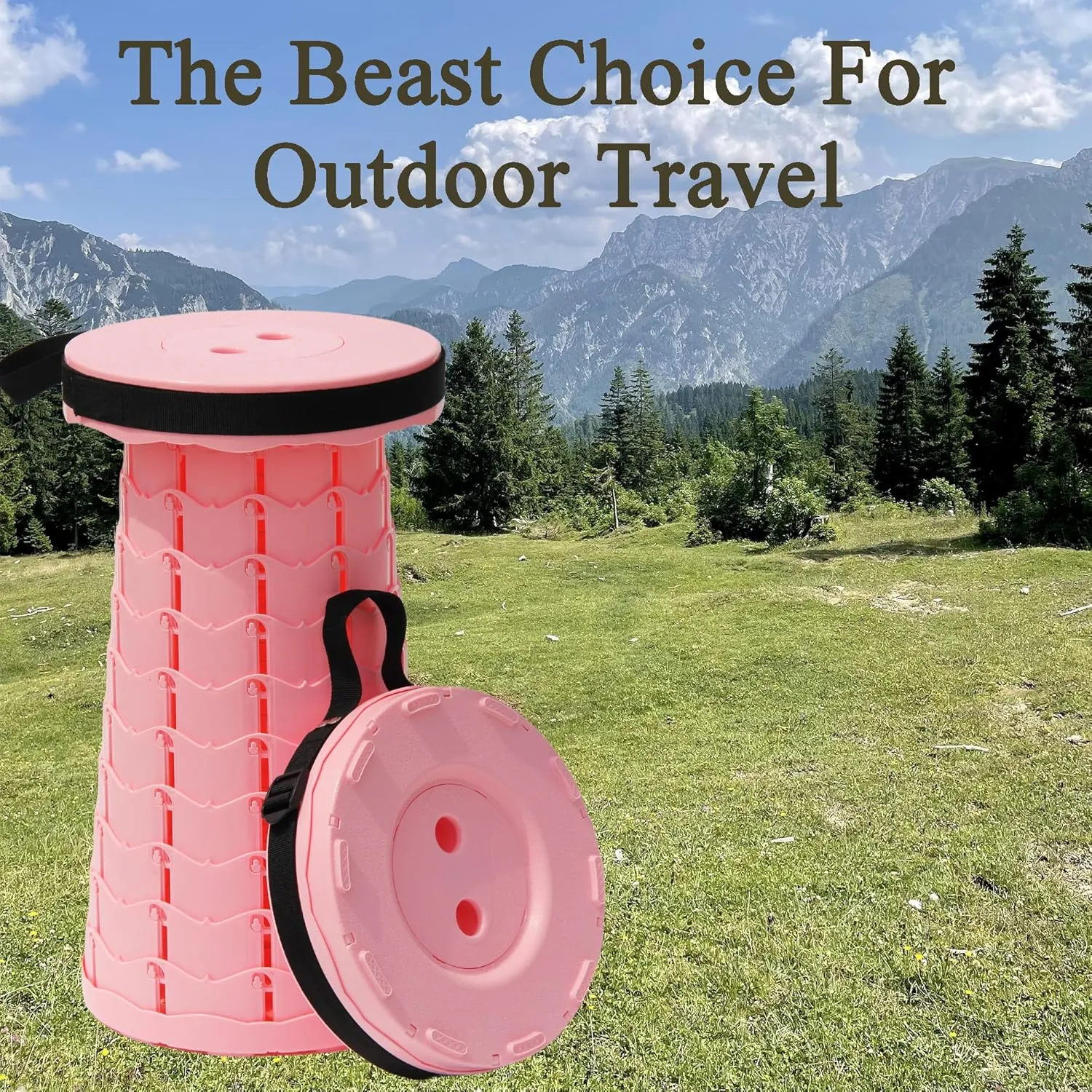 Upgraded Folding Stool with Carabiner,Retractable Collapsible Stool,Portable Camping Stool Lightweight and More Sturdy Capacity 440Ibs for Outdoor Fishing Hiking Travel