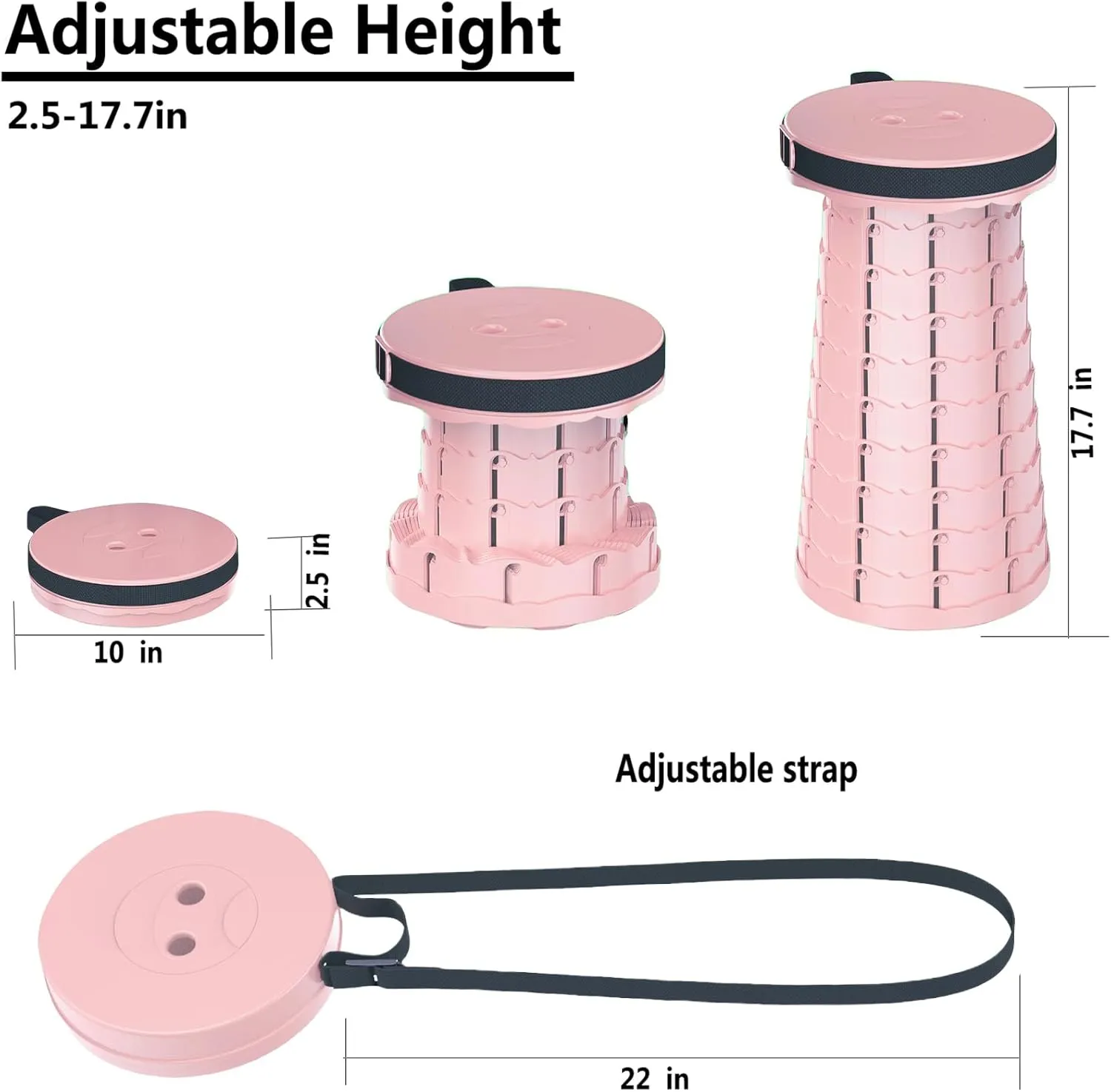 Upgraded Folding Stool with Carabiner,Retractable Collapsible Stool,Portable Camping Stool Lightweight and More Sturdy Capacity 440Ibs for Outdoor Fishing Hiking Travel