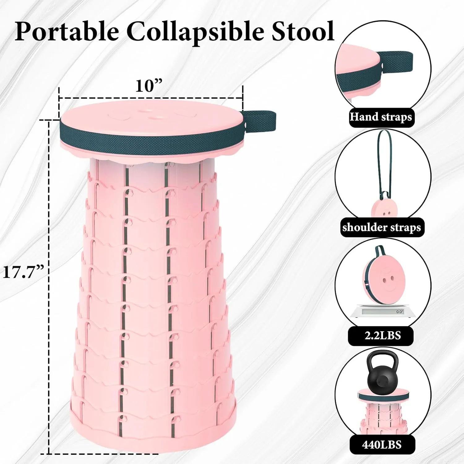 Upgraded Folding Stool with Carabiner,Retractable Collapsible Stool,Portable Camping Stool Lightweight and More Sturdy Capacity 440Ibs for Outdoor Fishing Hiking Travel