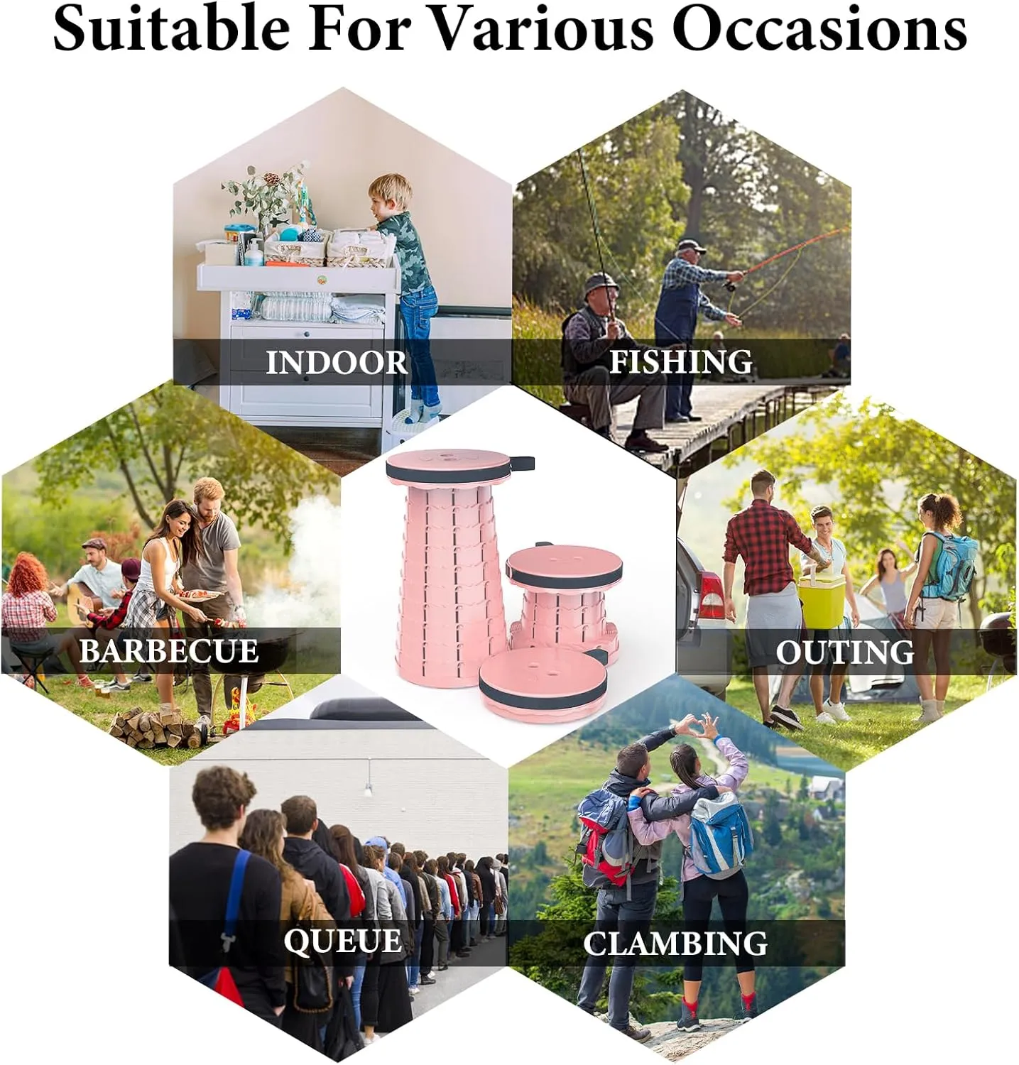 Upgraded Folding Stool with Carabiner,Retractable Collapsible Stool,Portable Camping Stool Lightweight and More Sturdy Capacity 440Ibs for Outdoor Fishing Hiking Travel