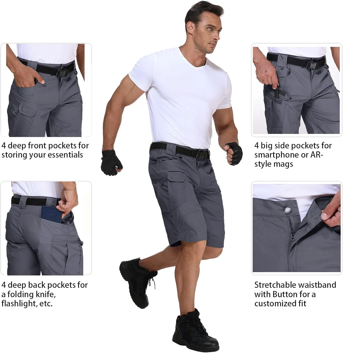 URBEST Tactical Shorts for Men Waterproof Breathable Quick Dry Hiking Fishing Cargo Shorts with Multi Pockets(NO Belt)