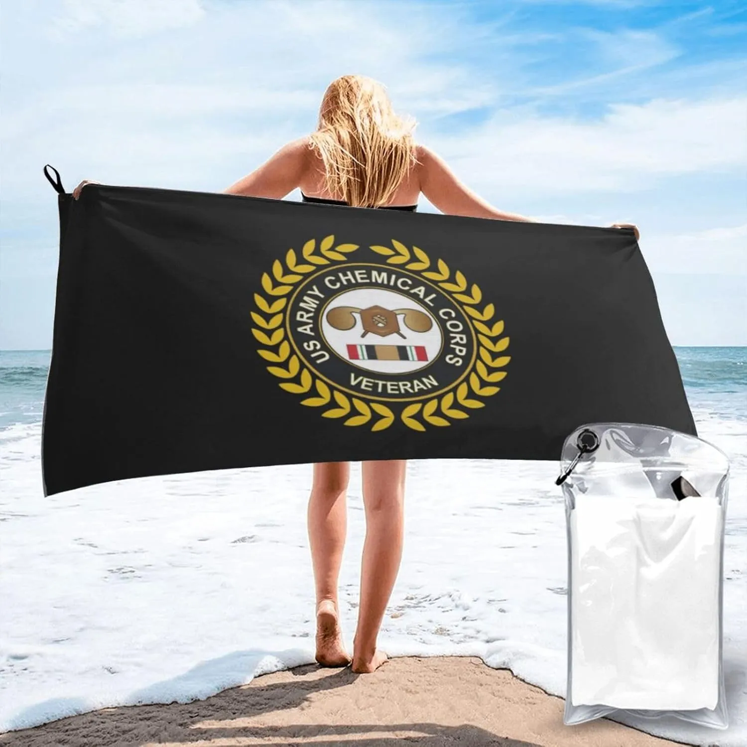 US Army Veteran Chemical Corps Beach Towel & Bath Towel - Quick Dry, Extra Large, Lightweight, Sand Free - Highly Absorbent Microfiber Towels for Pool, Swimming, Gym, Travel