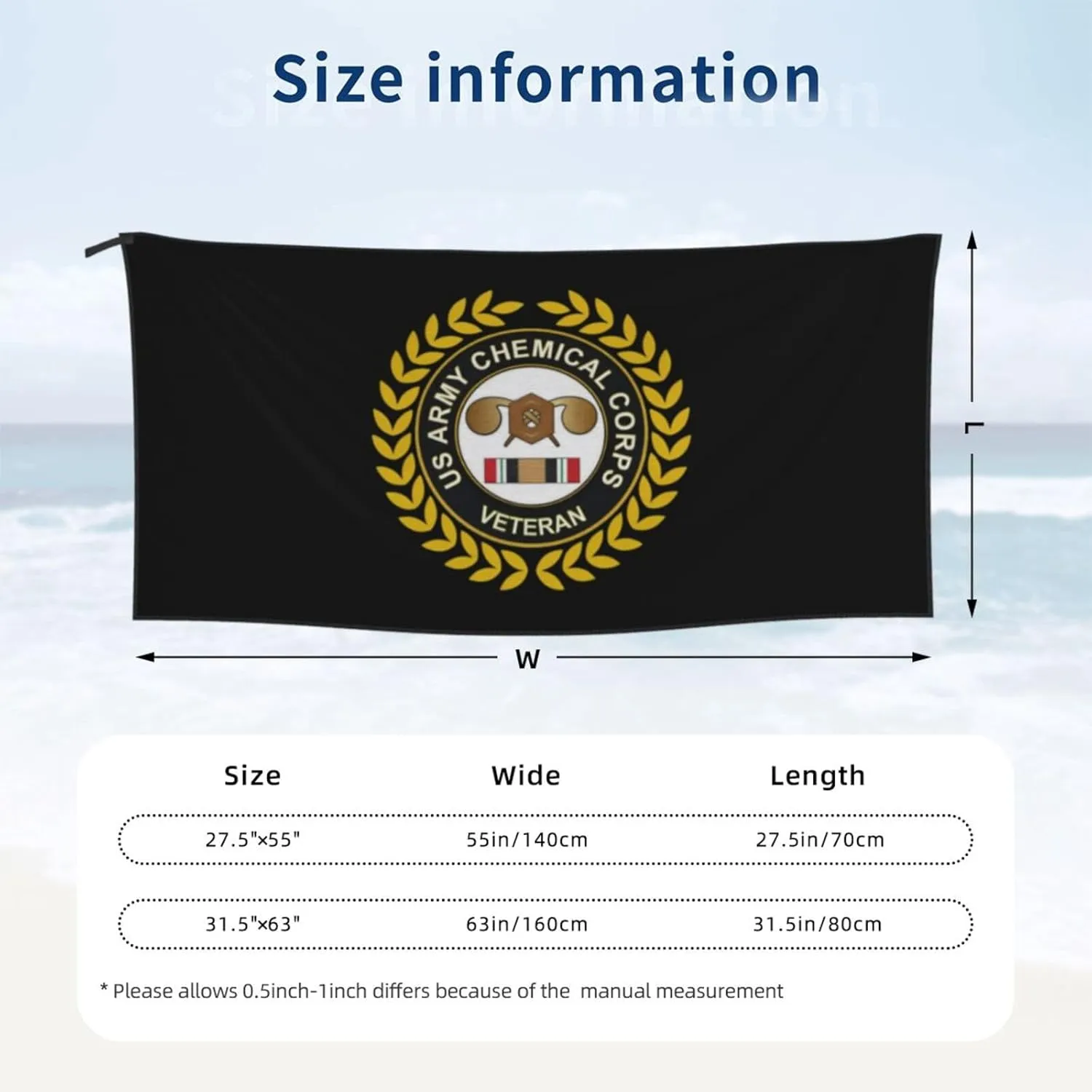 US Army Veteran Chemical Corps Beach Towel & Bath Towel - Quick Dry, Extra Large, Lightweight, Sand Free - Highly Absorbent Microfiber Towels for Pool, Swimming, Gym, Travel