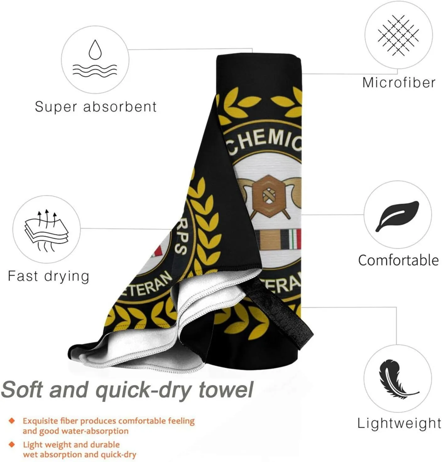 US Army Veteran Chemical Corps Beach Towel & Bath Towel - Quick Dry, Extra Large, Lightweight, Sand Free - Highly Absorbent Microfiber Towels for Pool, Swimming, Gym, Travel