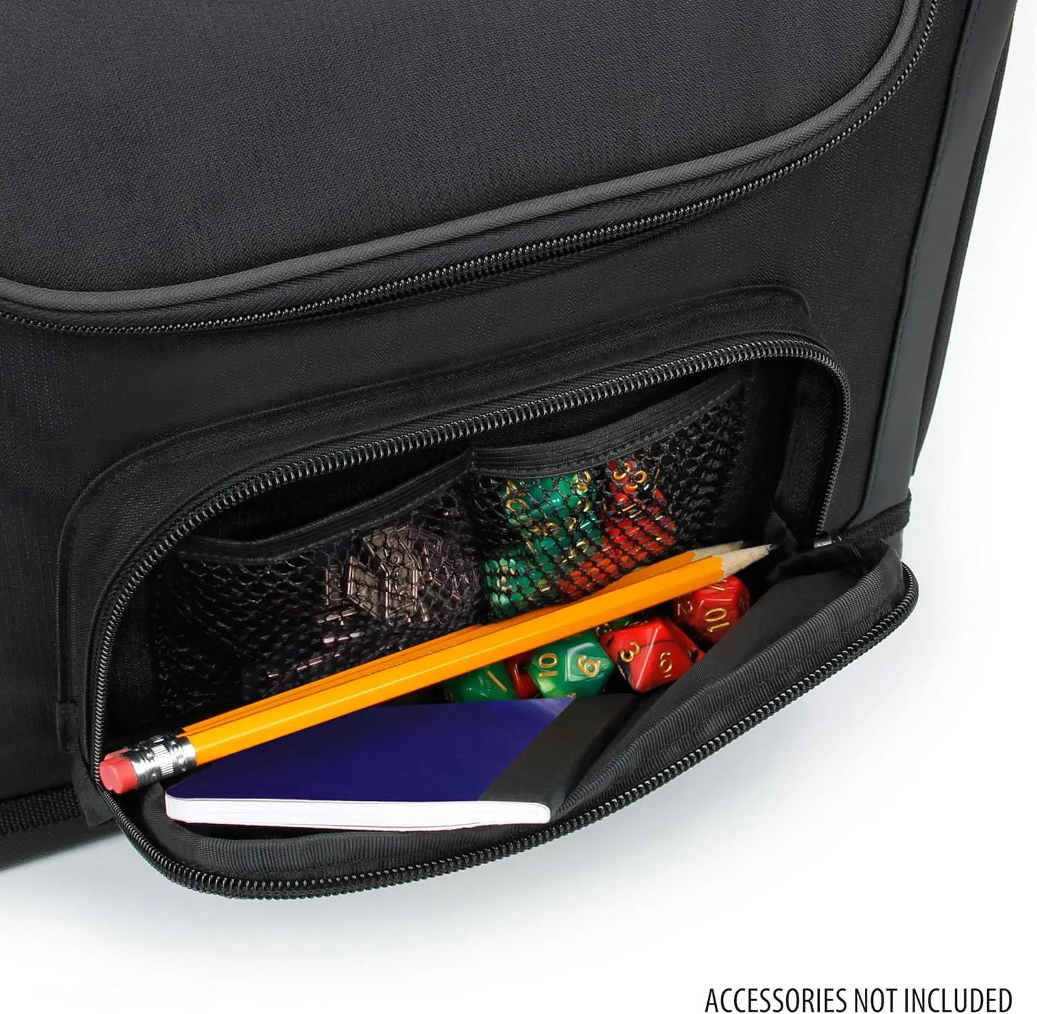 USA GEAR Compact Travel Bag Compatible with Dungeons and Dragons Accessories - Small DND Bag fits RPG Player Essentials, Player's Handbook, Character Sheets, Dice, Tokens, & Mini Player Items (Black)
